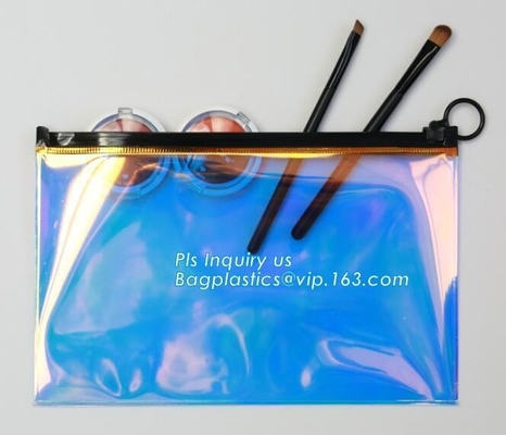 holographic glitter mini purse transparent clear PVC cosmetic slider bag, slider zipper PVC bag clear vinyl cosmetic bag
